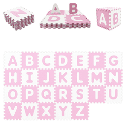 image-26-Piece EVA Foam Play Mat, Pink + White, BPA-Free, 31.75x31.75cm Non-Slip Tiles