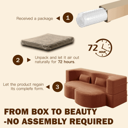 image-Modern Floor Sofa with 2 Pillows,Convertible Plush Corduroy Foam-Filled Sleeper Sofa Bed,15" Full Size Folding Mattress for Living Room,Guest Bed,no assembly required,Orange