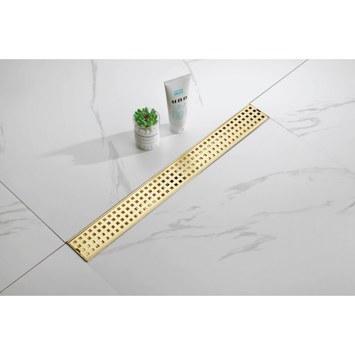 image-24 Inch Linear Shower Drain, Removable Grate, 304 Stainless Steel, Brushed Gold
