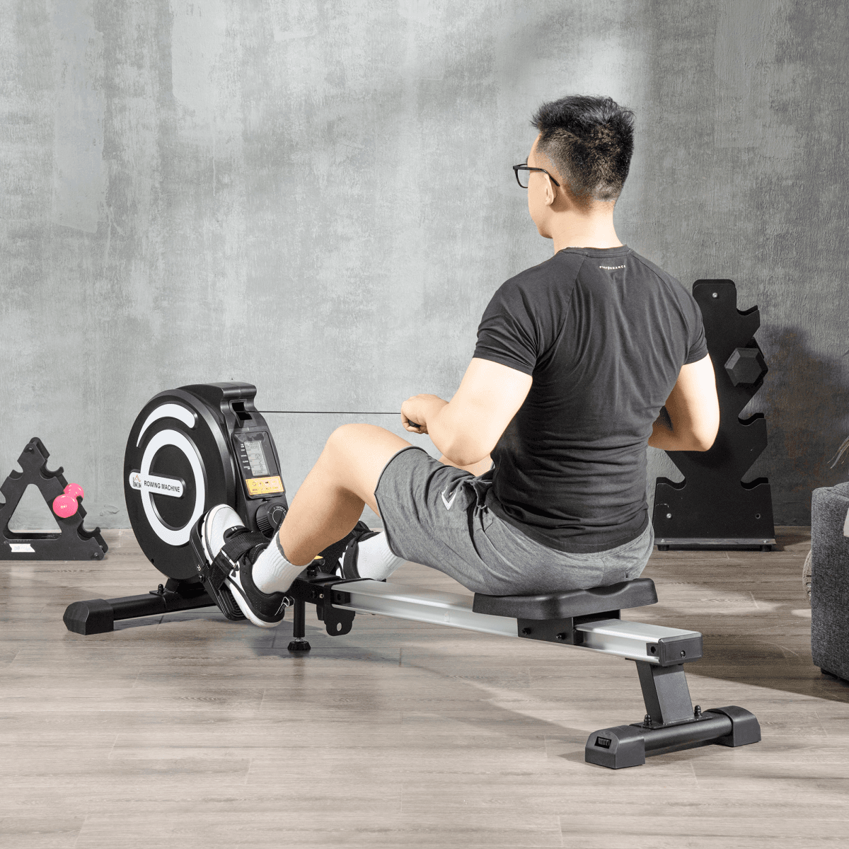 image-Fitness Adjustable Magnetic Rowing Machine Rower w/ LCD Digital Monitor HOMCOM