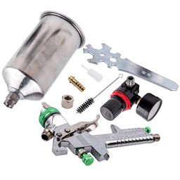 image-2.5mm HVLP Car Air Spray Gun Kit Silver Regulator Gauge