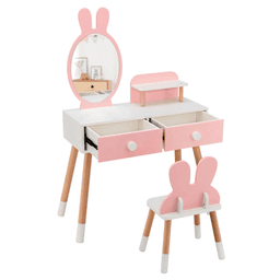 image-Kids Vanity Table Set - Pink with Mirror & Drawers