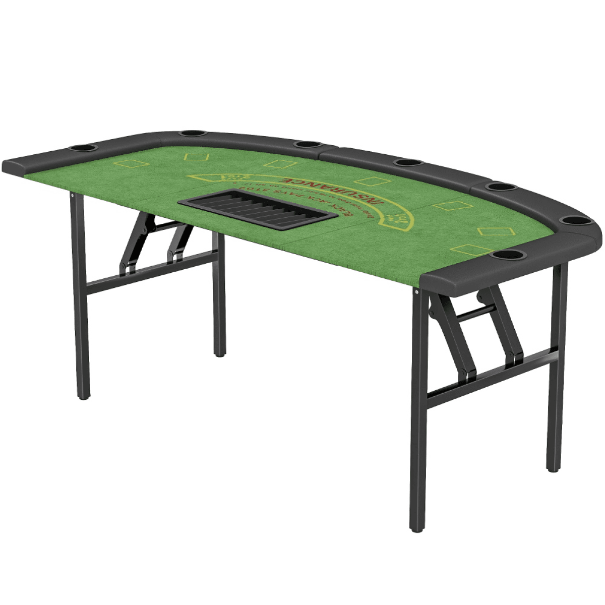 image-Poker Table - Green Felt, 8-Player, Steel Legs, Foldable - 71.7" L x 35.4" W x 29.5" H