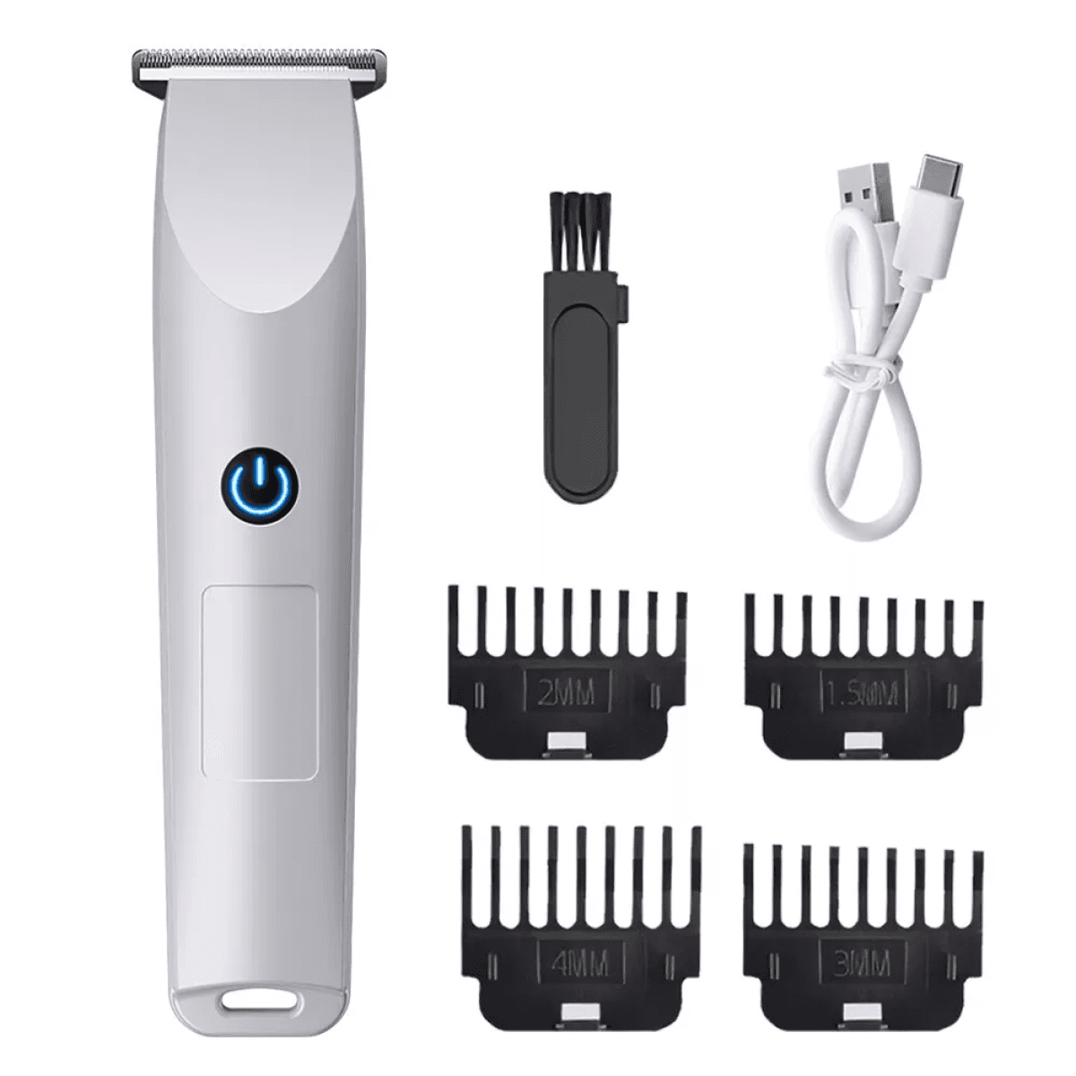 image-Men's Pro Electric Hair Clippers Trimmer Shaver - White 500mAh Battery 4 Combs