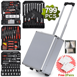 image-799pcs Aluminum Trolley Case Tool Set Silver