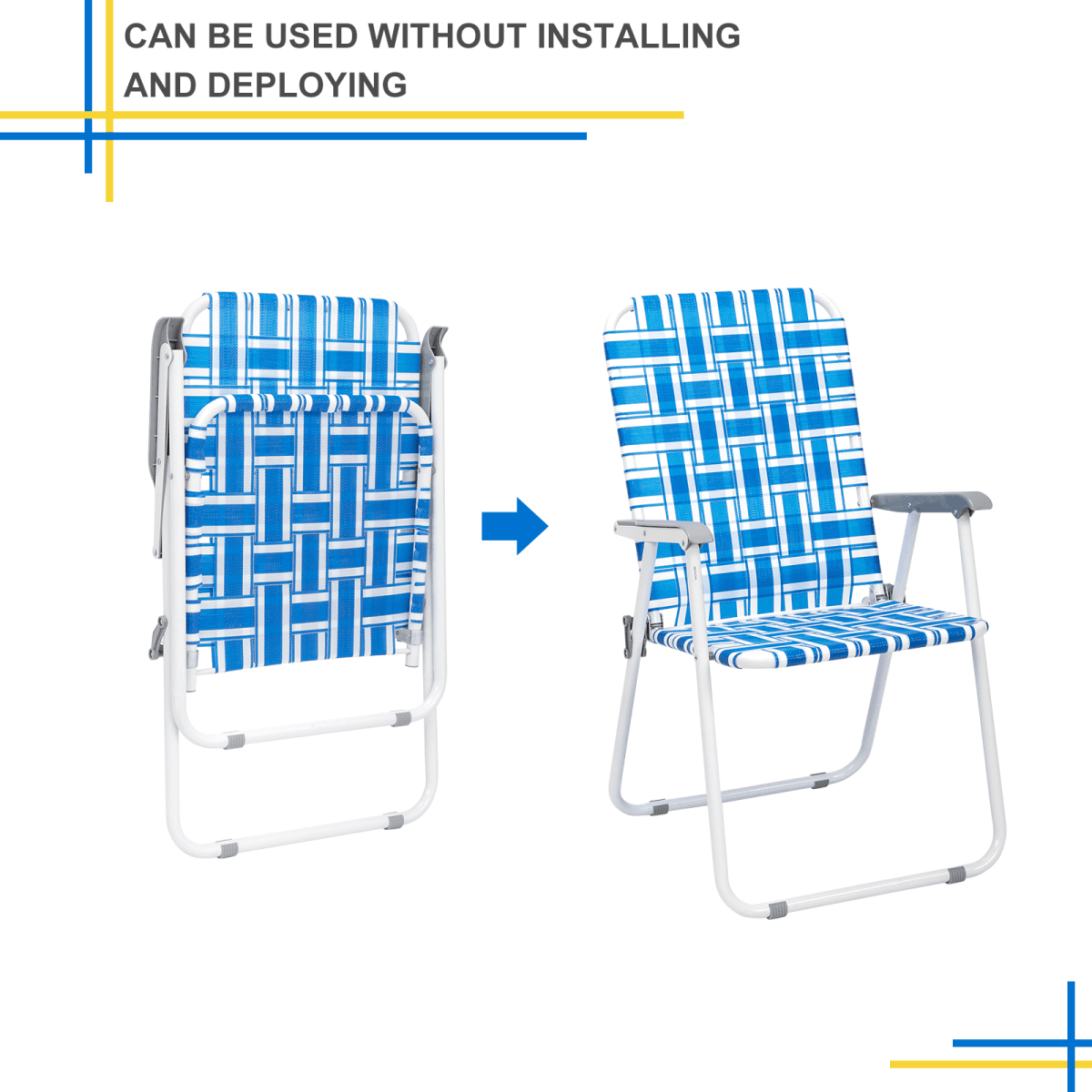 image-2pcs Steel Tube PP Webbing Beach Chair Blue & White 120kg Foldable