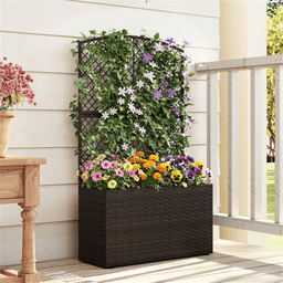 image-49" Brown Garden Bed with Trellis & Foot Pads Outdoor Planter