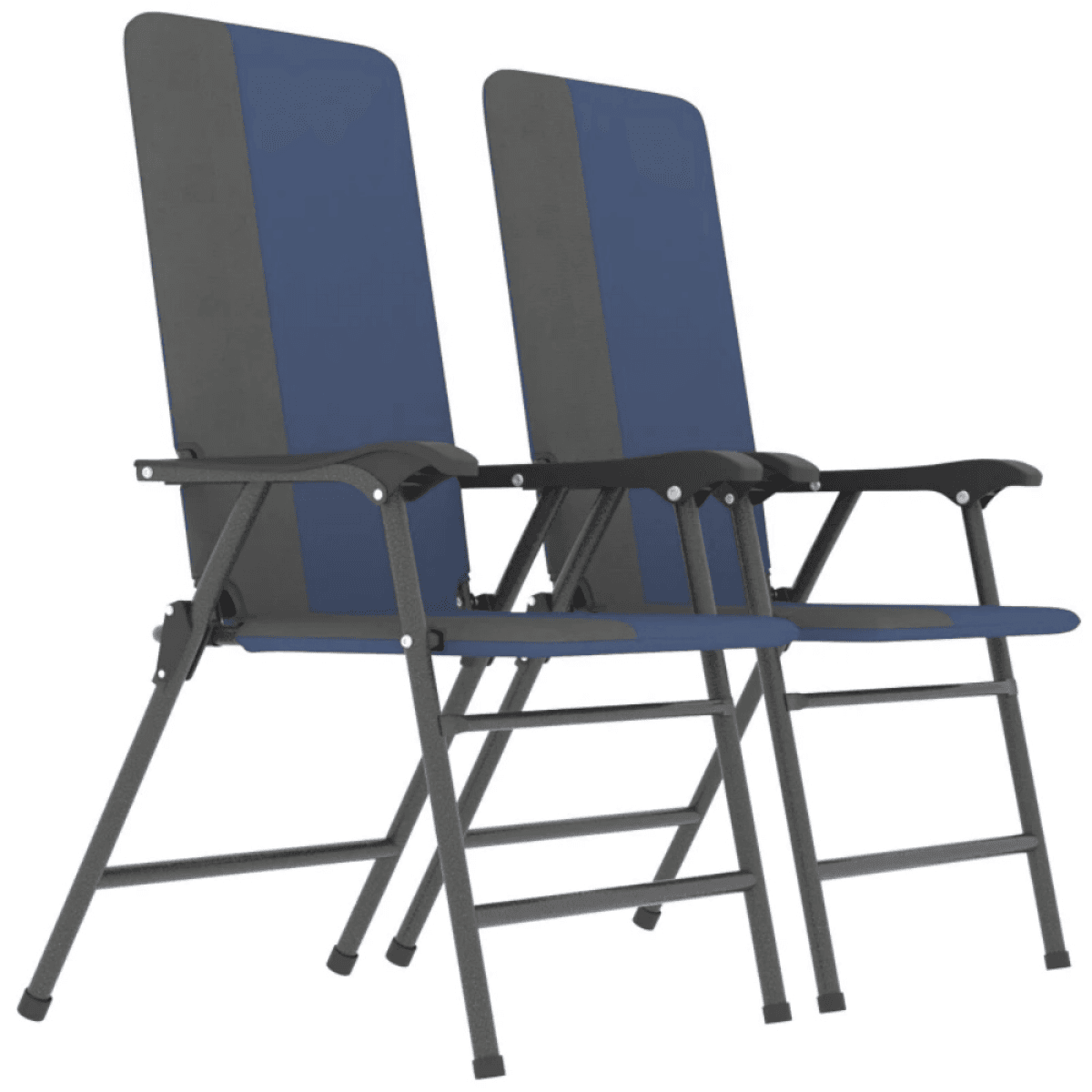 image-Folding Chair Set of 2 - Gray/Dark Blue, Steel Frame, Lightweight, Portable