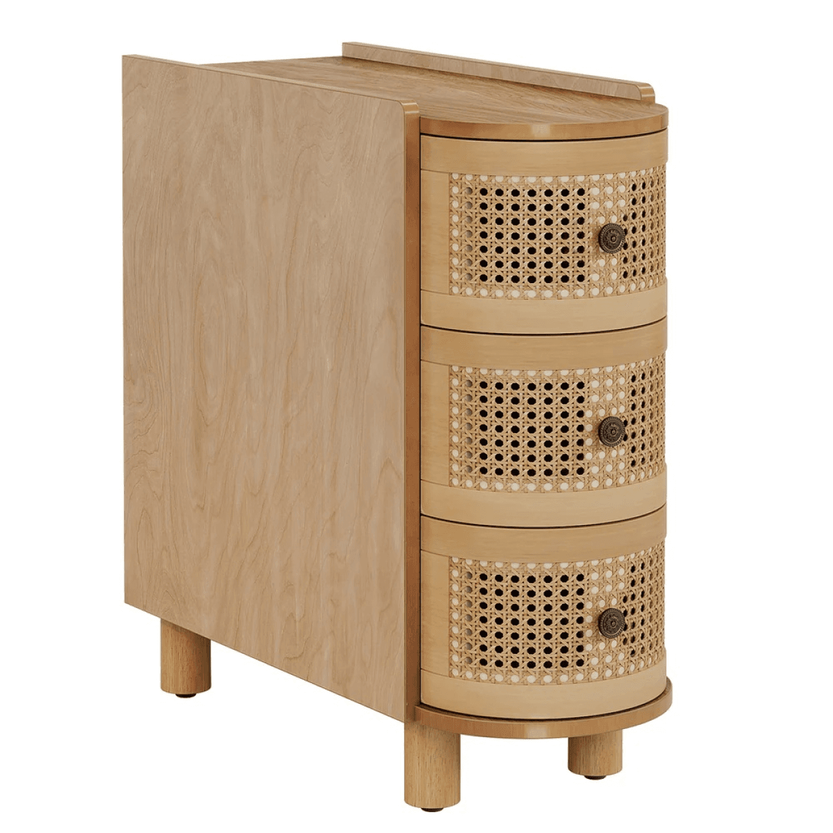 image-End Table - Solid Wood, Rattan Design, 3 Drawers, 23.6"H