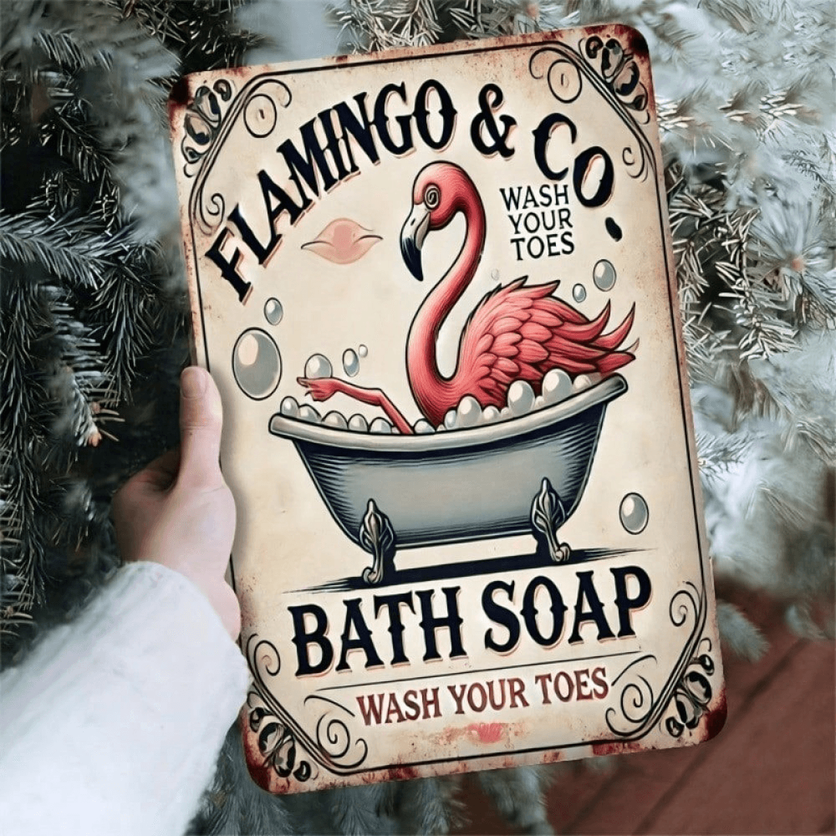 image-Vintage Rustic Aluminum Flamingo Sign, 8x12 Inch, 20.3x30.5cm