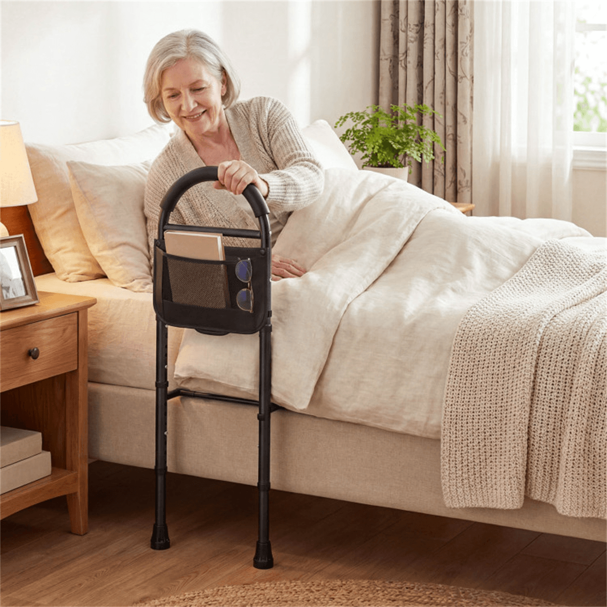 image-Adjustable Bedside Safety Rail, Tool-Free, Anti-Slip, Elderly Assist, Black