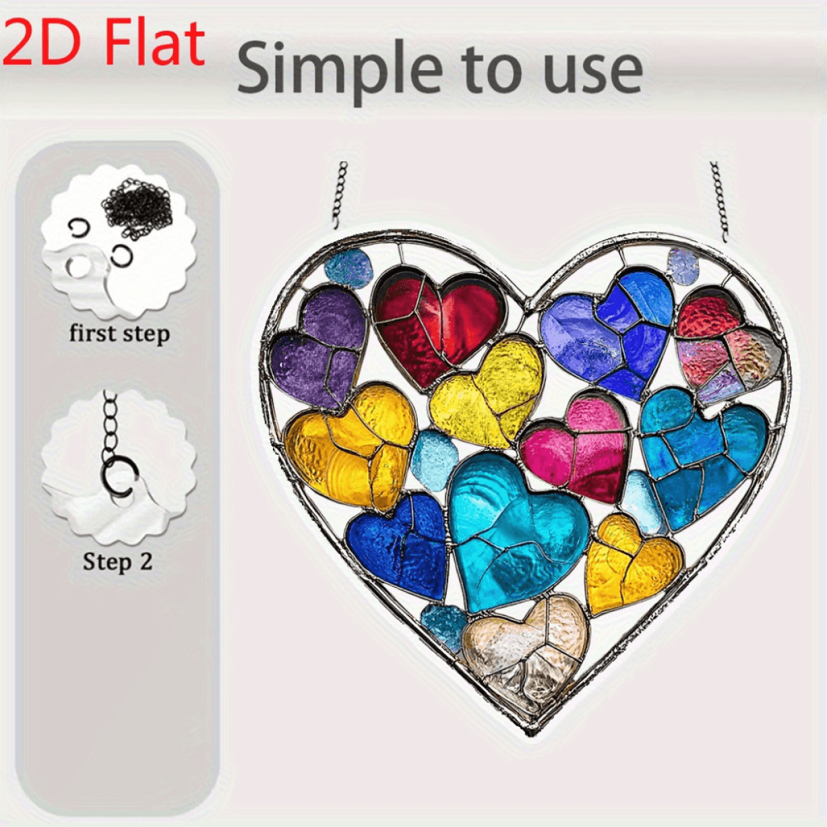 image-Colorful Heart Sun Catchers Acrylic Window Decor 20cm x 20cm