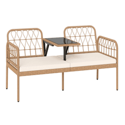 image-2-Person Rattan Loveseat with Coffee Table - Natural