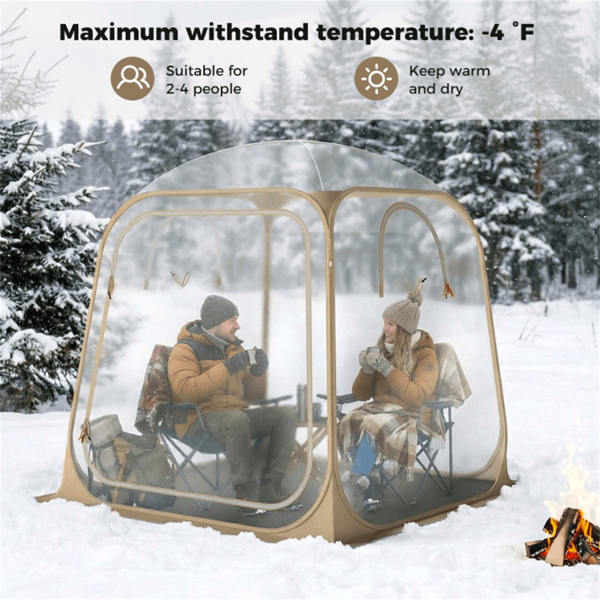 image-Clear Pop Up Sports Tent, 7×7FT Waterproof PVC Pod for Camping, 2-4 People