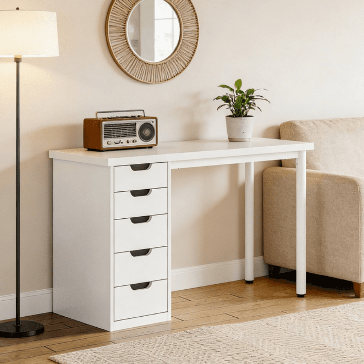image-Computer Desk - Brown 5 Drawer
