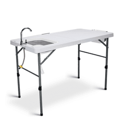 image-50" Folding Fish Cleaning Table with Sink, Bi-Folding Portable Camping Sink Station with Drain Hose, Trash Can, Foldable Outdoor Sink for Camping, Fishing, BBQ