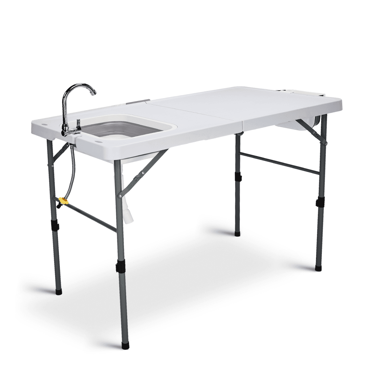 image-50" Folding Fish Cleaning Table with Sink, Bi-Folding Portable Camping Sink Station with Drain Hose, Trash Can, Foldable Outdoor Sink for Camping, Fishing, BBQ