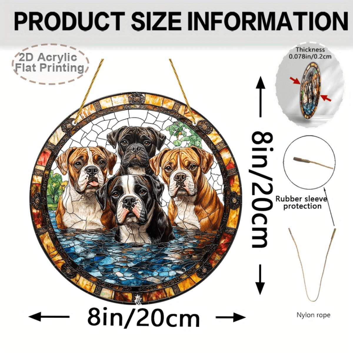 image-Acrylic Boxer Wall Art Stained Glass Style Pet Decor 20cm x 20cm