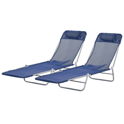 image-Folding Lounge Chairs - Dark Blue Steel Mesh 2-Pack