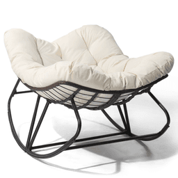 image-Outdoor Rocking Chair, Beige, Oversized Patio Papasan Egg Chair, Indoor/Outdoor Use