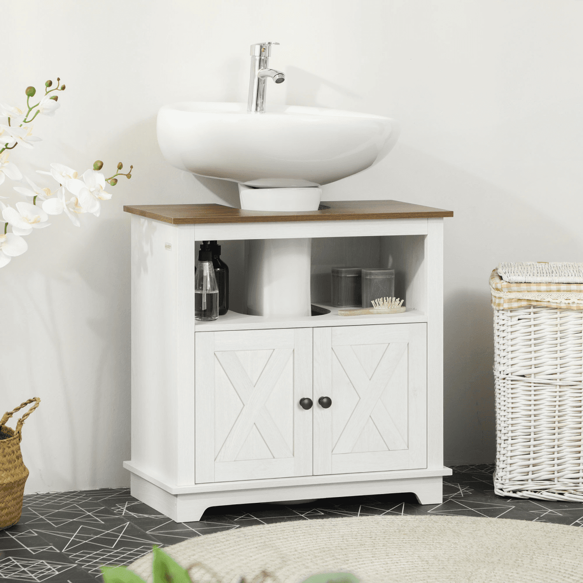 image-Bathroom Sink Cabinet, Freestanding Under Sink Cabinet, White