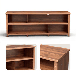 image-Dark Brown TV Stand, 70" Double Layer Storage Console, Modern Entertainment Center