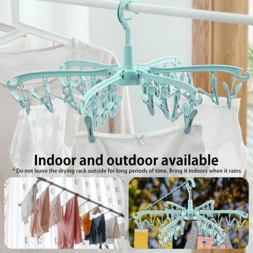image-3600 Rotating Sock Drying Rack with 24 Clips - Space-Saving & Portable