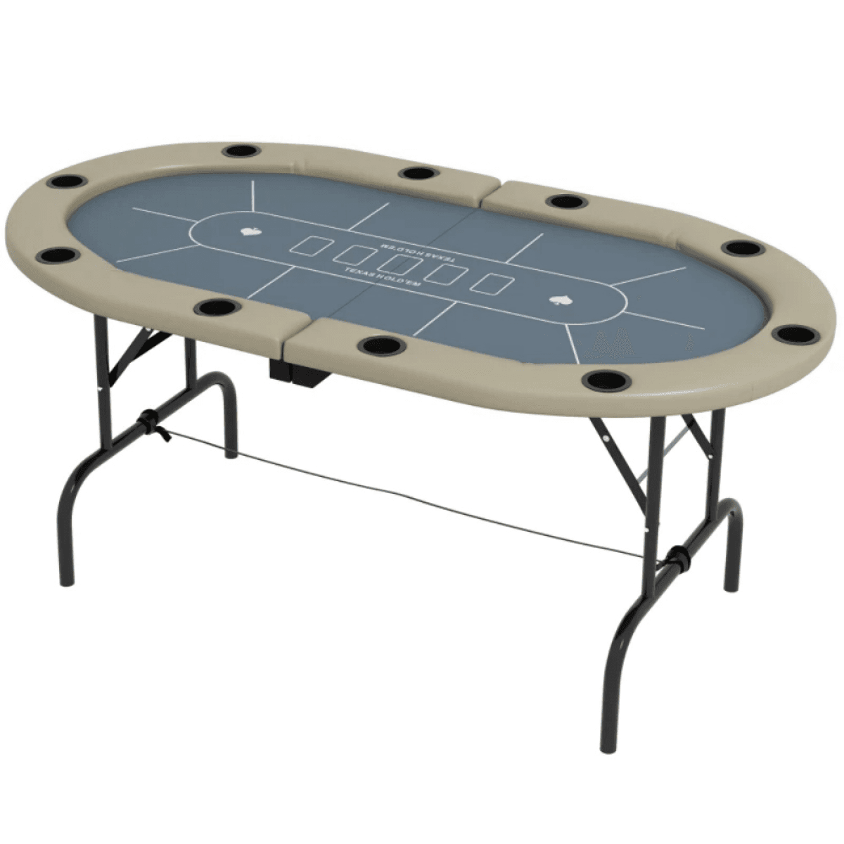image-Extra-Large 70" Oval Foldable Poker Table - Blue/Brown MDF Steel PU