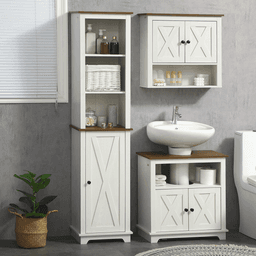 image-Tall Bathroom Cabinet Storage Cupboard with Door, Adjustable Shelves