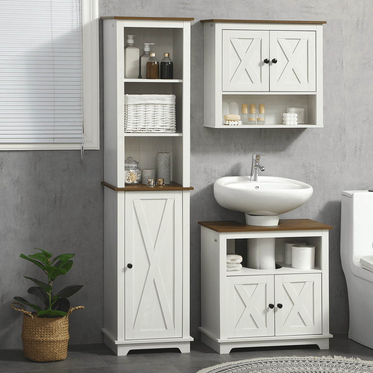 image-Tall Bathroom Cabinet Storage Cupboard with Door, Adjustable Shelves