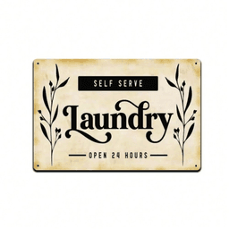 image-24 Hour Self-Service Laundry Metal Sign for Bathroom Wall Decor - Vintage Style