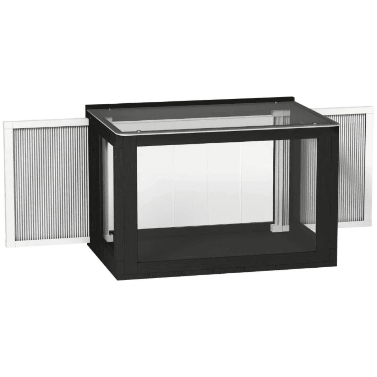 image-Window-Mounted Catio Cat Enclosure - Black & White Fir Wood