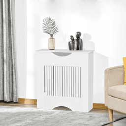 image-HOMCOM Modern Radiator Cover Heater Cabinet Slatted Worktop Painted MDF White