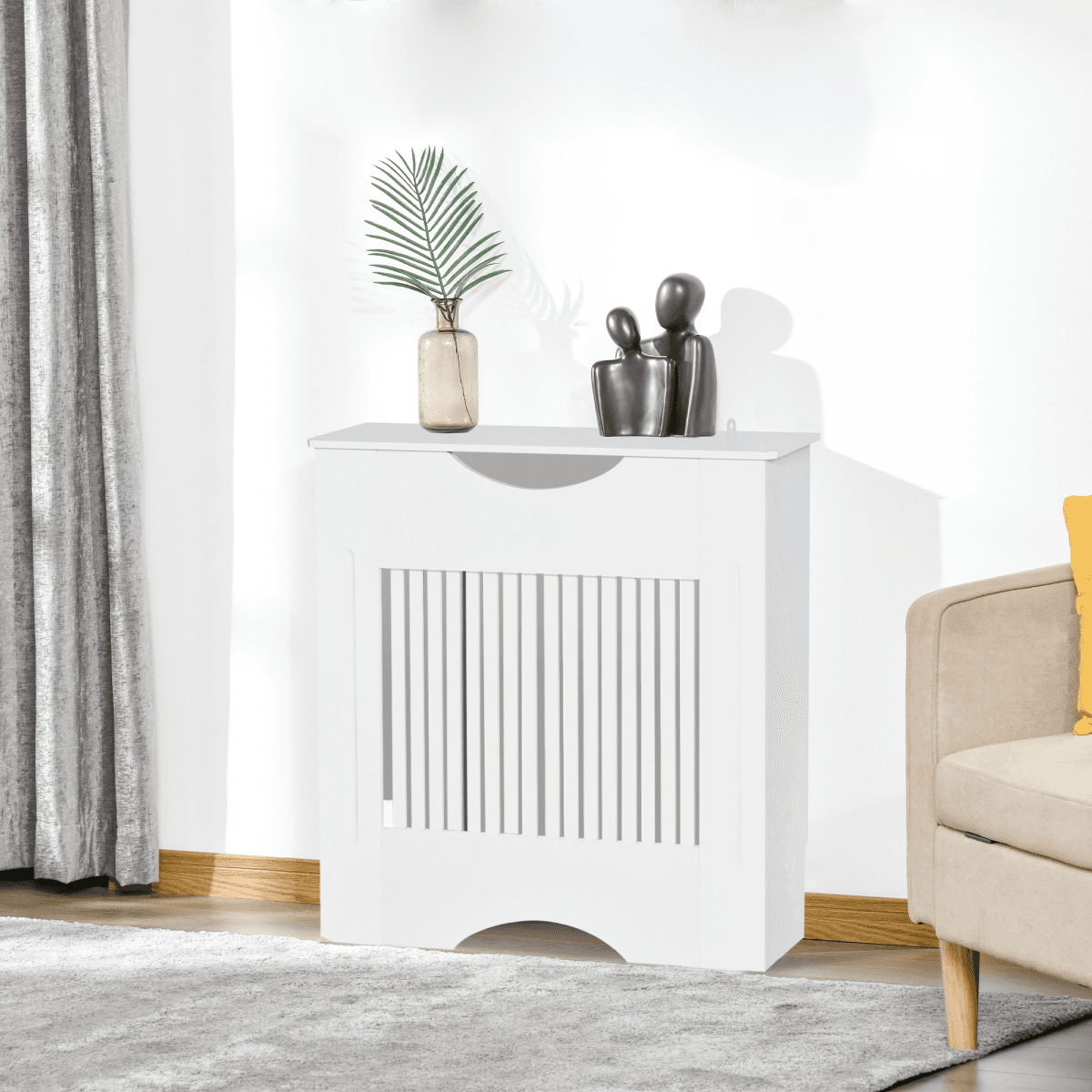 image-HOMCOM Modern Radiator Cover Heater Cabinet Slatted Worktop Painted MDF White