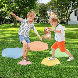 image-Kids Non-Slip Balance Stones, 5 Sizes, Multicolor, Storage Bag, Indoor/Outdoor