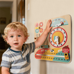 image-Montessori Wooden Clock for Kids 3+, Calendar, Weather, Educational Toy - Multi-Color