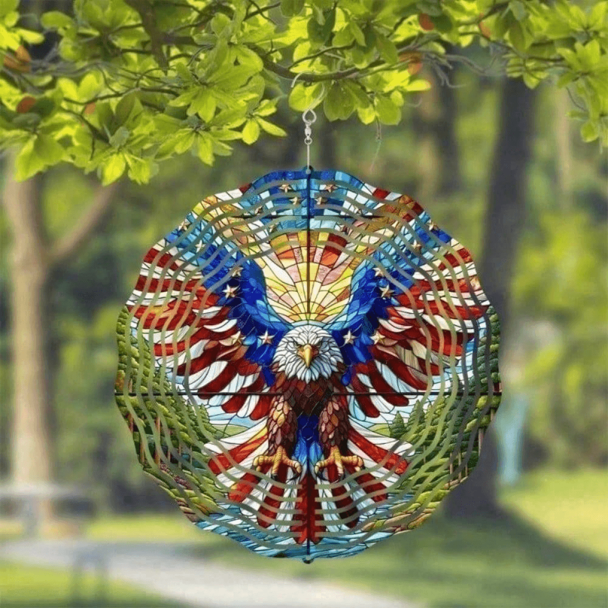 image-American Flag Wind Chime 3D Eagle Patio Garden Spinner Durable Iron