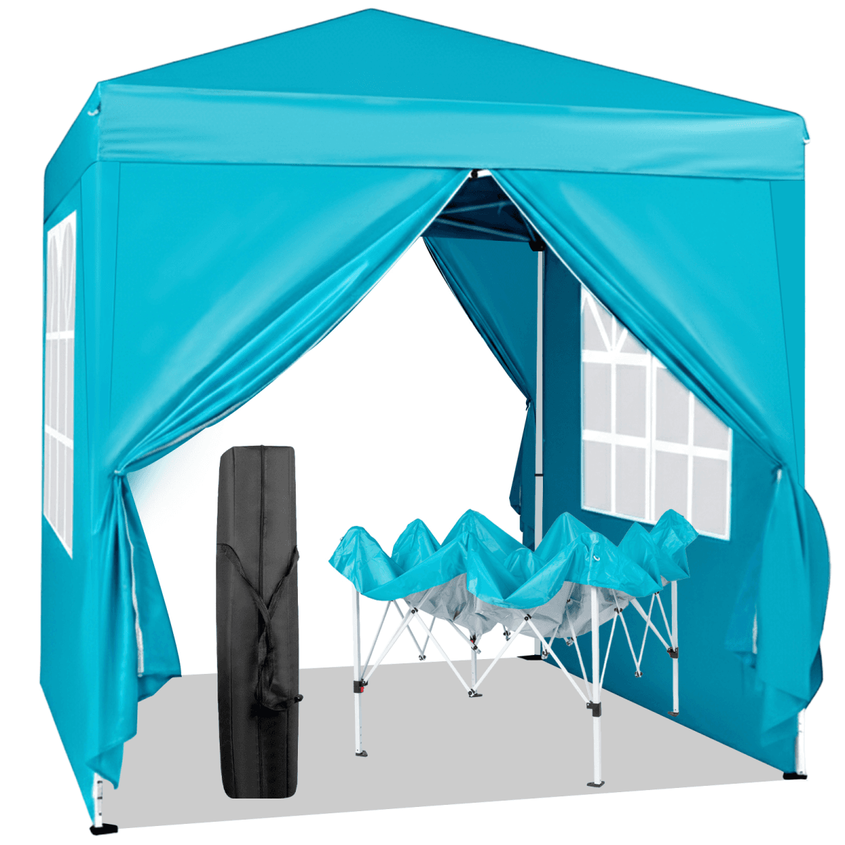 image-Waterproof Folding Tent 6.5x6.5ft 2 Doors 2 Windows Blue