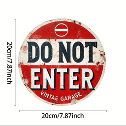 image-Vintage Do Not Enter Sign Metal Wall Decor 8" Round Garage Cafe Bar Home