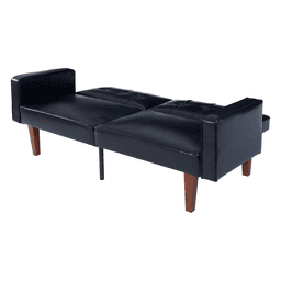image-Modern PU Leather Futon Sofa with Tufted Backrest, Adjustable Reclining Couch with Wood & Metal Legs, Mid-Century Style Sofa for Living Room