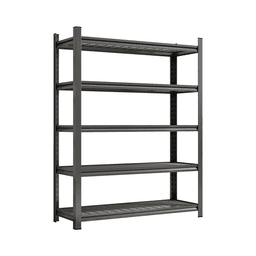 image-Garage Five Story Shelf, Capable Of Accommodating 2500 LBS, Adjustable Metal Shelf, Black, Requires Assembly, 71.2 "H x 47.24"L x 23.62 "D