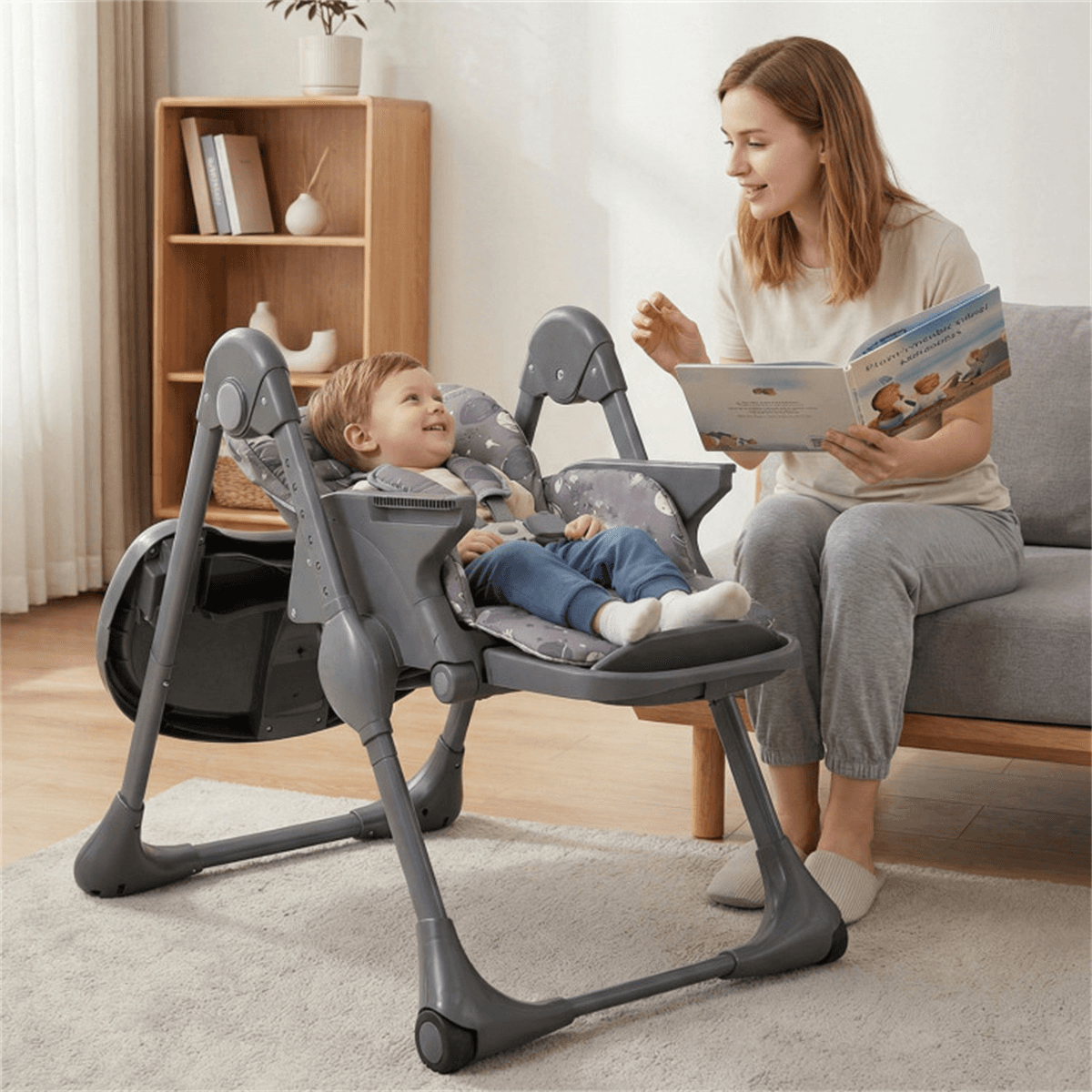 image-Adjustable Gray High Chair for Babies - 6-36 Months, Foldable, 7 Positions