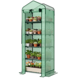 image-Mini Greenhouse with 5-Tier Plant Shelf - Green 76"H
