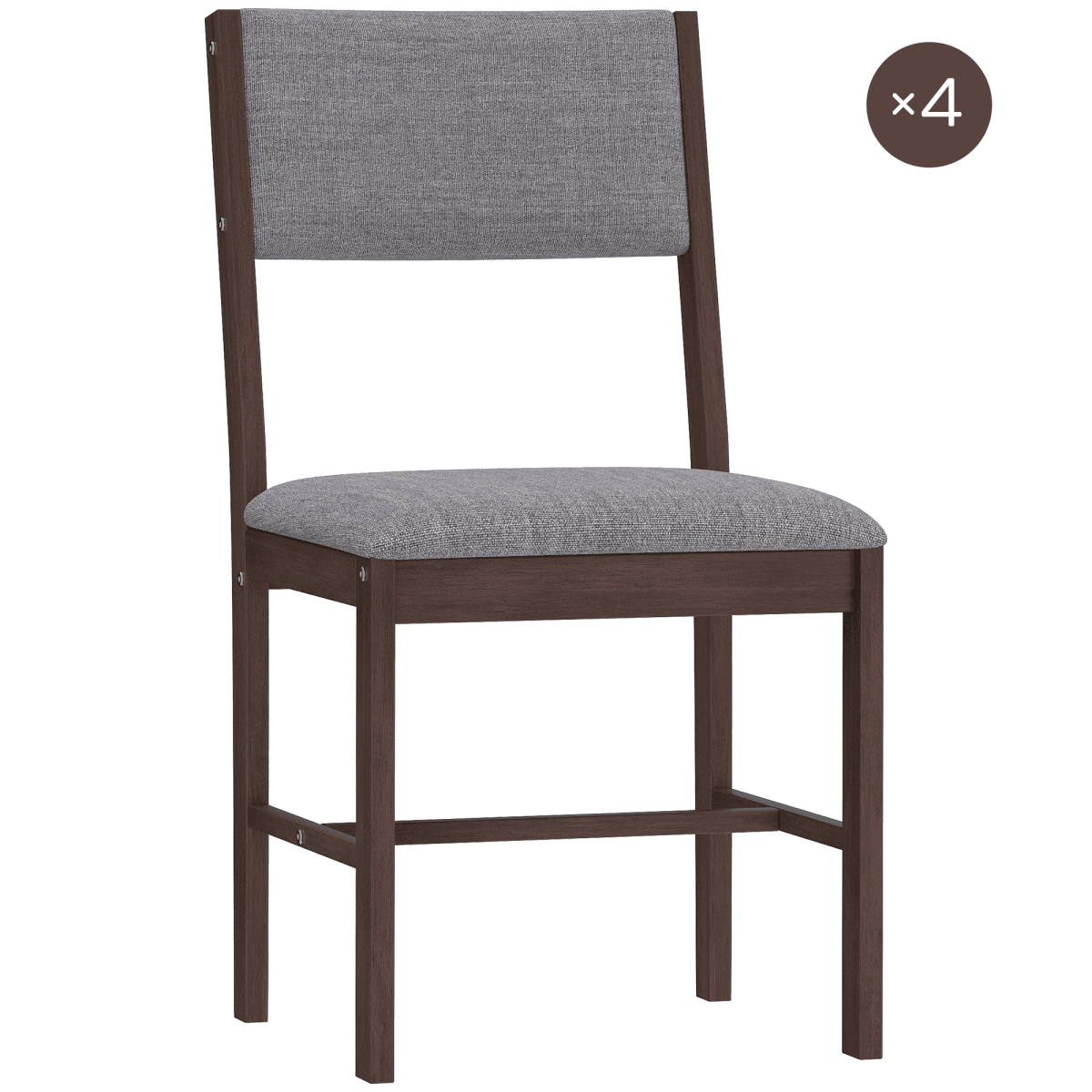 image-4-Piece Dining Chairs - Set, Gray/Walnut, Linen, Rubberwood, 4 Chairs