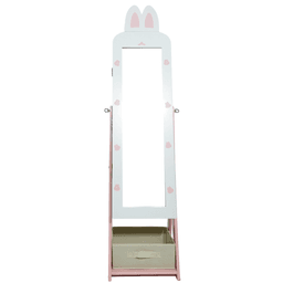 image-White Bunny MDF Jewelry Cabinet - 1 Door 1 Drawer - Kids Mirror Storage