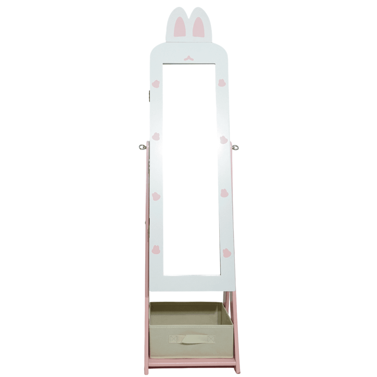image-White Bunny MDF Jewelry Cabinet - 1 Door 1 Drawer - Kids Mirror Storage