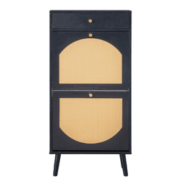 image-Shoe Cabinet - Black 54x24x110cm with 1 Drawer, 2 Flip-Top Compartments