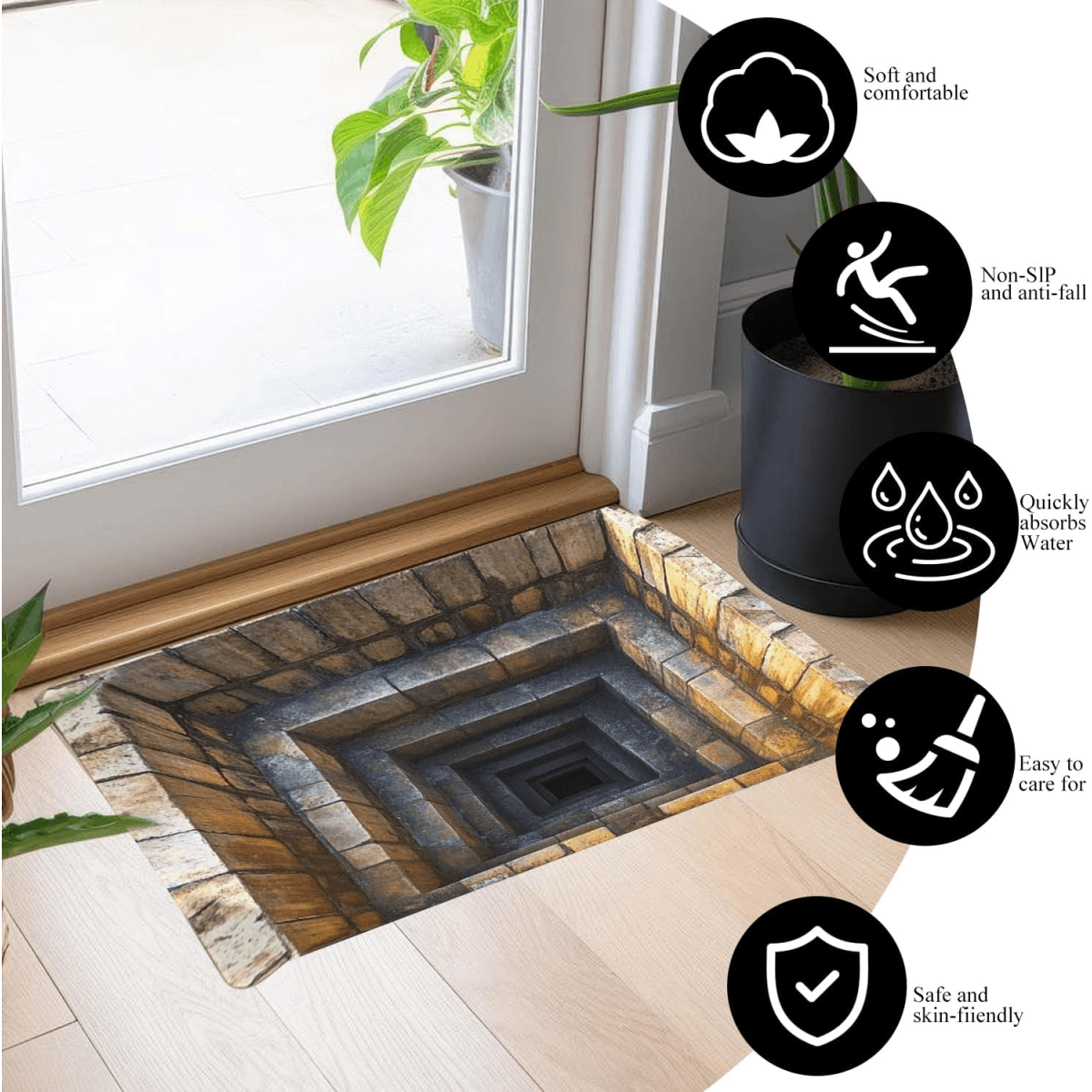 image-3D Optical Illusion Doormat - Ground Crack Design Anti-Slip Rug