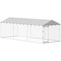 image-Dog Kennel Outdoor - Silver Galvanized Steel 19.7'