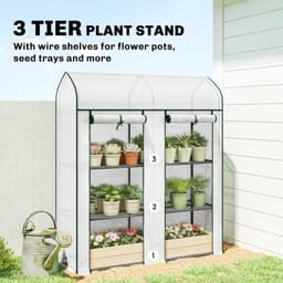 image-Garden Bed Mini Greenhouse - White, Steel, 65" Tall